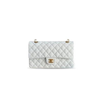 CHANEL WHITE CAVIAR MEDIUM CLASSIC DOUBLE FLAP BAG A01112 (25.5*15.5*6.5cm)